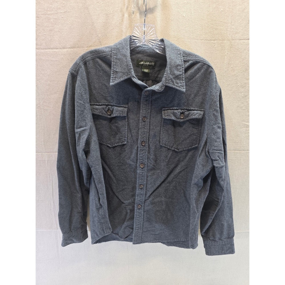 Eddie Bauer Mens Gray Flannel Long Sleeve Button Down Shirt Large L/G 2401